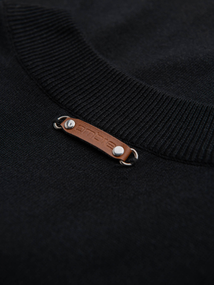 Men's sweater with viscose and spread neckline - black V2 OM-SWZS-0124