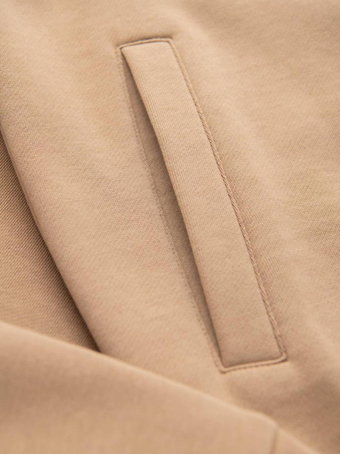 Men's unbuttoned sweatshirt with piping and high collar - brown V1 OM-SSZP-0224