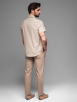 Men's short-sleeved linen-cotton shirt with pocket - beige V4 OM-SHSS-0167