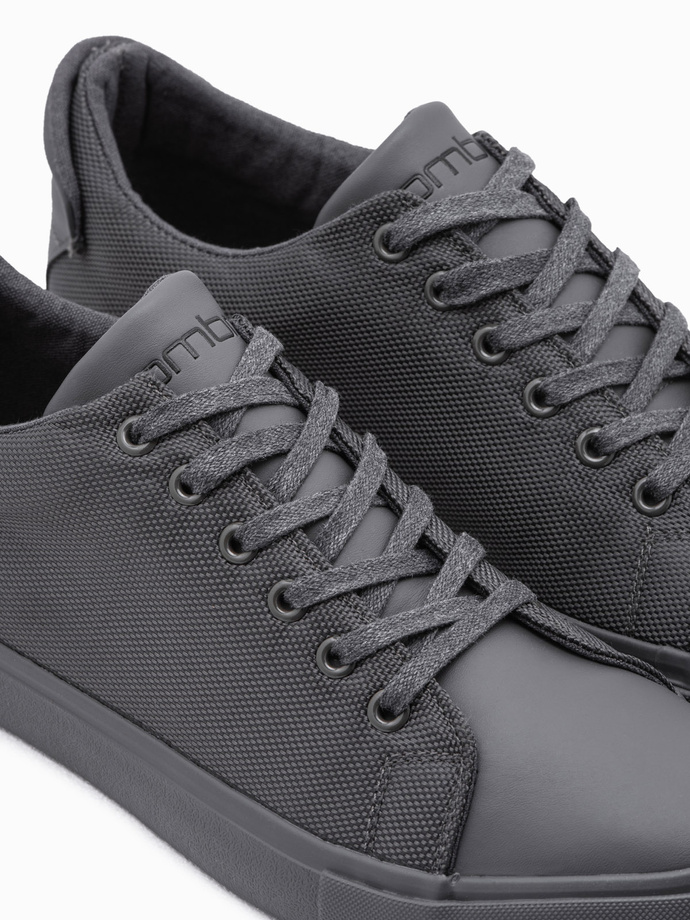 Casual one-color men's sneakers with combined materials - gray V5 OM-FOCS-0105