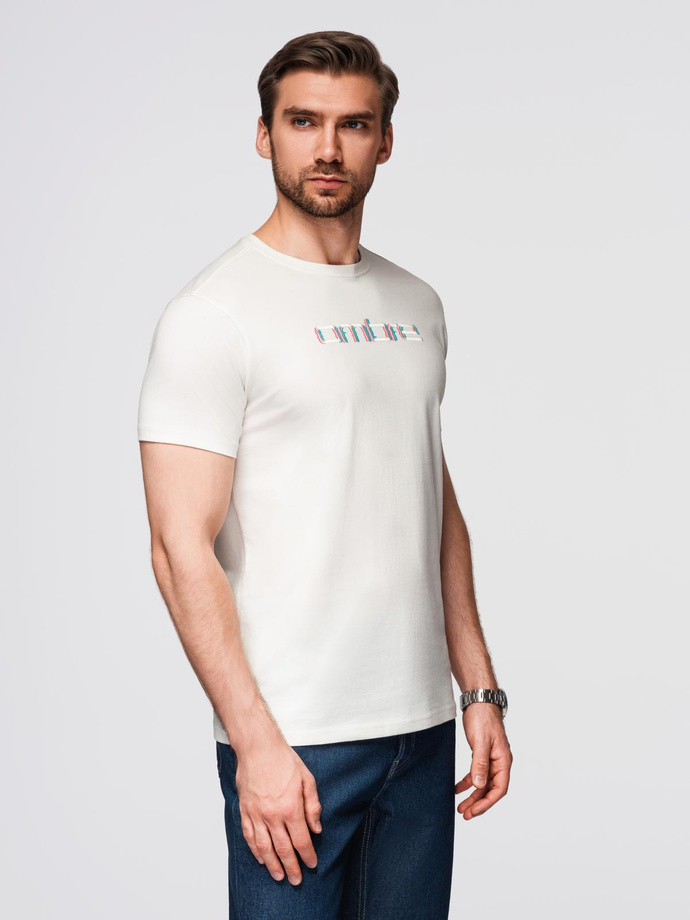 Men's T-shirt with embroidery on chest - white V2 OM-TSPT-0248