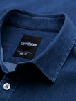 Men's denim shirt with lyocell and embroidery on chest - dark blue V1 OM-SHDS-0180