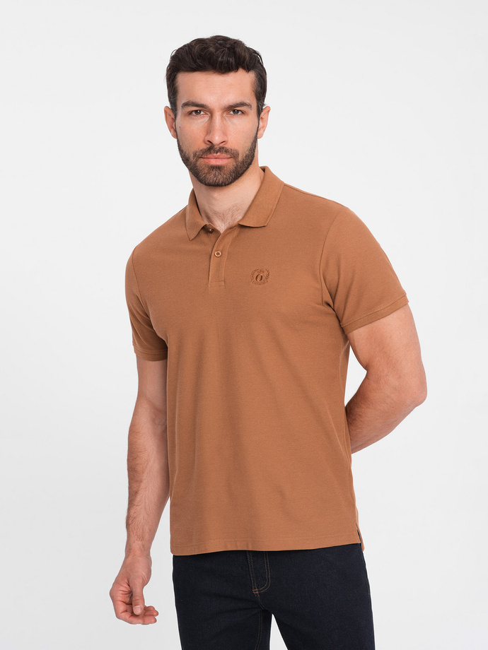 Men's BASIC single color pique knit polo shirt - brown V23 OM-POBS-0100