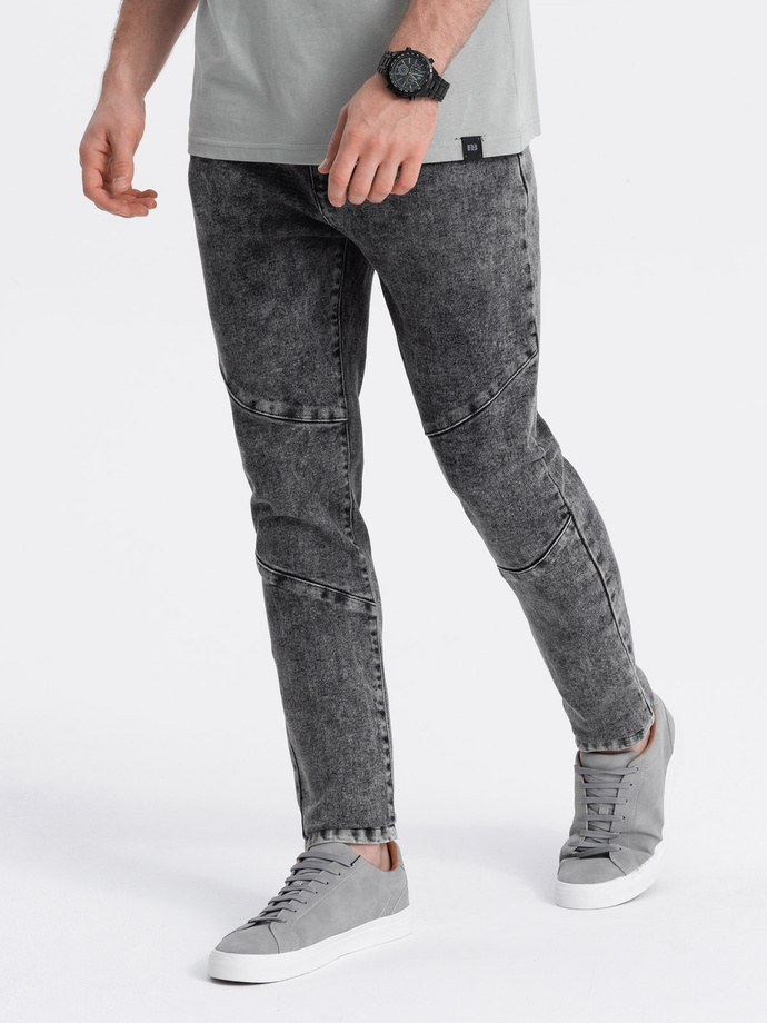 Spodnie męskie jeansowe slim fit z przeszyciem na kolanach - szary V3 OM-PADP-0109