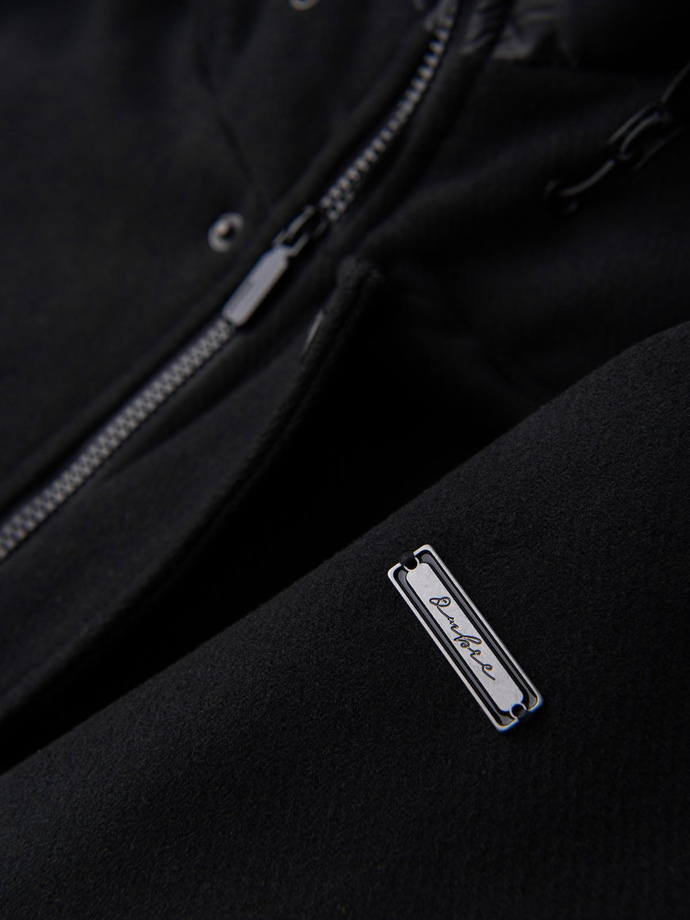 Men's insulated coat with hood and concealed zipper - black V1 OM-COWC-0110