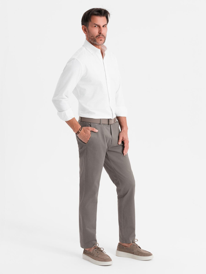 Spodnie męskie chino REGULAR FIT z delikatną strukturą – szare V1  OM-PACP-0184