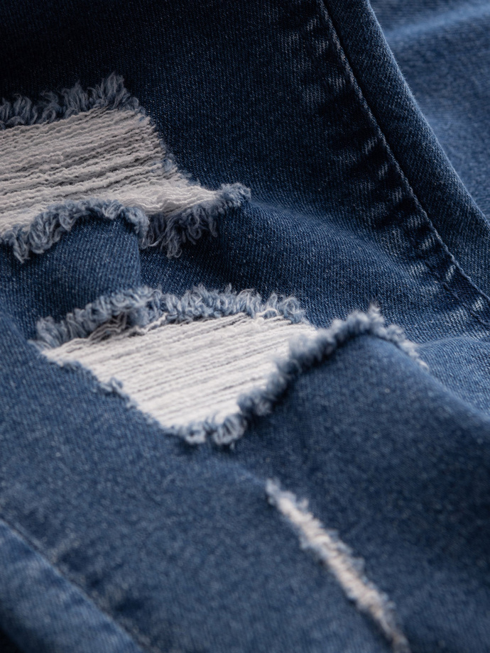 Washable men's TAPER FIT denim pants with rubbing - blue V2 OM-PADP-0163