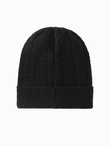 Męska dzianinowa czapka o sweterkowym splocie z naszywką – czarna V1 OM-ACWH-0122