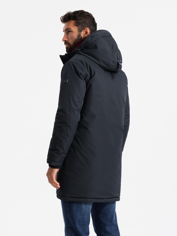Klasyczna długa męska kurtka typu parka – czarna V6 OM-JALJ-0166