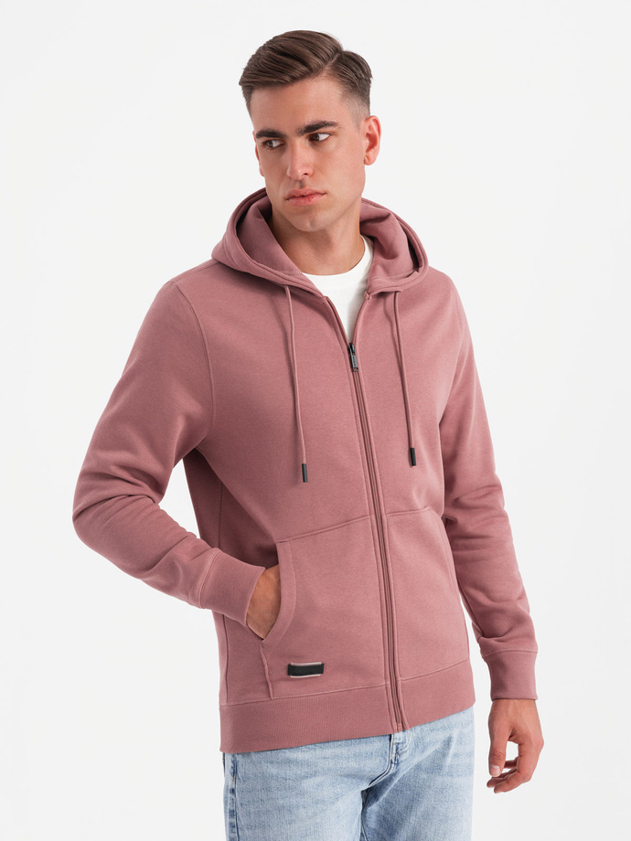 Rozpinana bluza męska dresowa BASIC – ciemnoróżowa V4 OM-SSBZ-0160