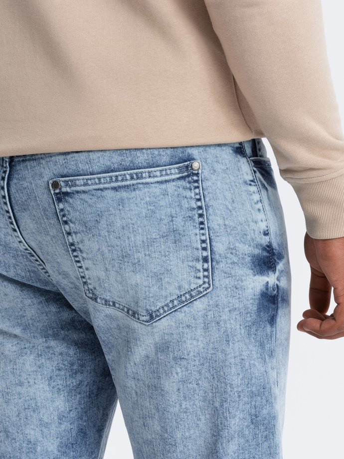 Jeansowe spodnie męskie TAPERED FIT z przeszyciami i podwiniętymi nogawkami – błękitne V1 OM-PADP-0161