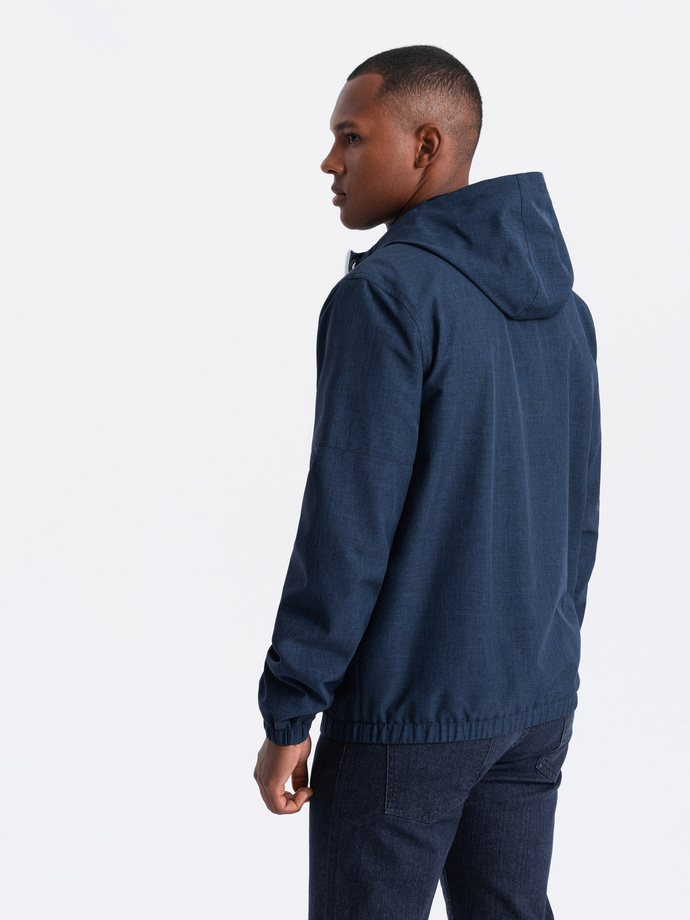 Men's lightweight sports jacket with fleece lining - navy blue V2 OM-JANP-0136