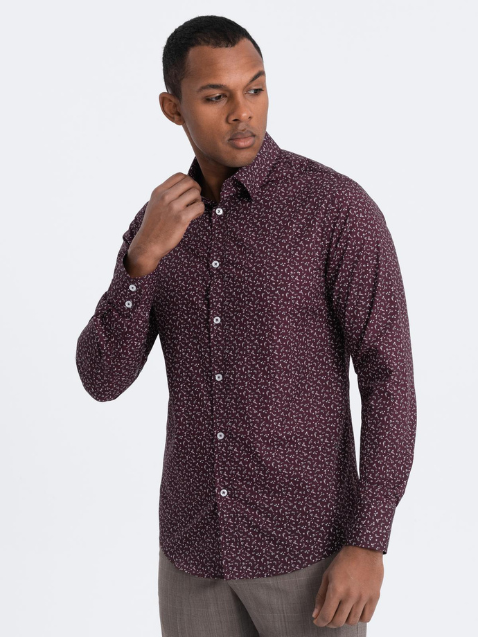 Koszula męska bawełniana we wzory SLIM FIT - bordowa V5 OM-SHCS-0151