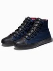 Buty męskie trampki z łączonych materiałów - granatowe V3 OM-FOTH-0143