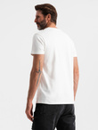 Bawełniany męski t-shirt z podwójnym printowanym logotypem – biały V1 OM-TSPT-0211 