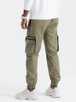 Men's JOGGER pants with zippered cargo pockets - light olive V1 OM-PAJO-0135