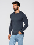 Sweter klasyczny męski z wiskozą BASIC z okrągłym dekoltem – granatowy melanż V16 OM-SWBS-0106