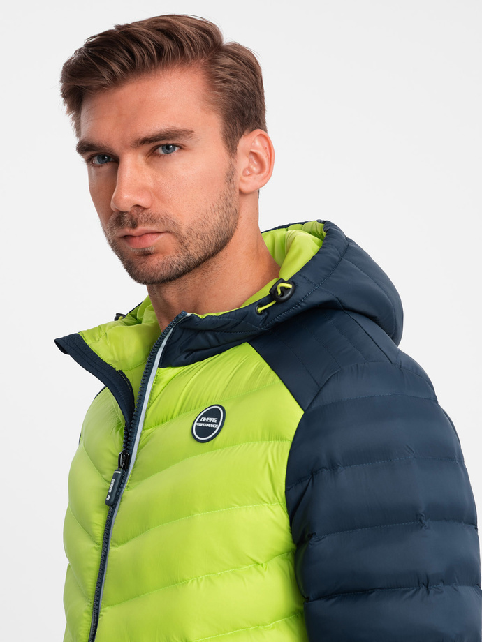 Men's quilted nylon sports style jacket - lime green V4 OM-JALP-0185
