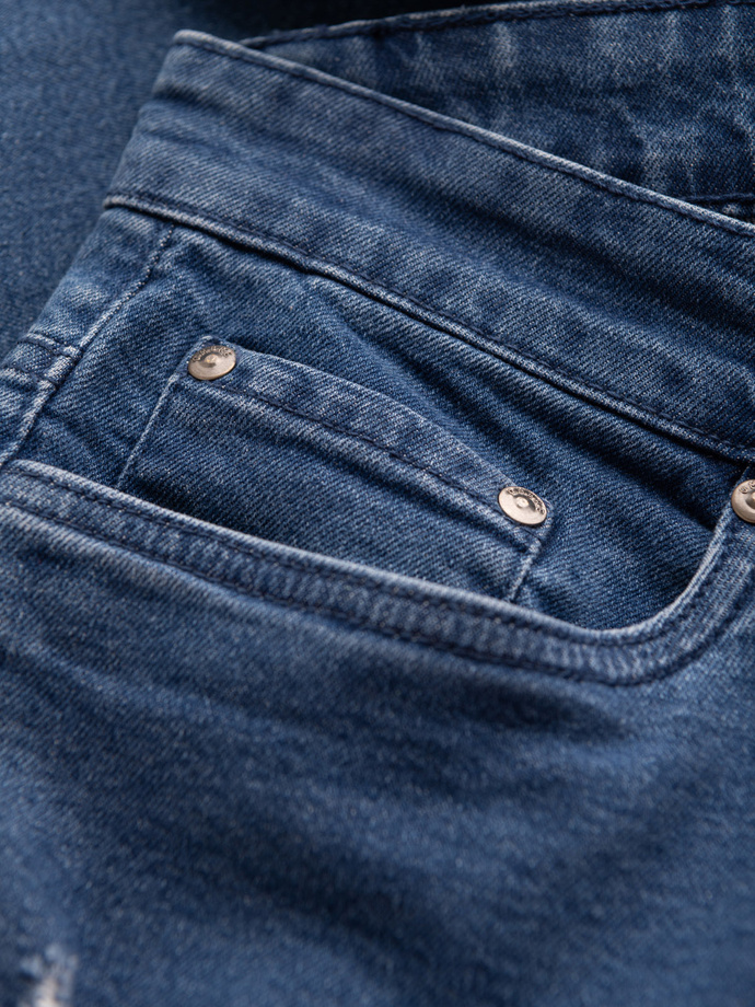 Washable men's TAPER FIT denim pants with rubbing - blue V2 OM-PADP-0163