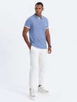 Men's cotton polo shirt with contrast trim - blue V3 OM-POSS-0113