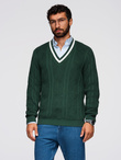 Knitted monochrome men's viscose cardigan - navy blue V1 OM-SWCD-0126