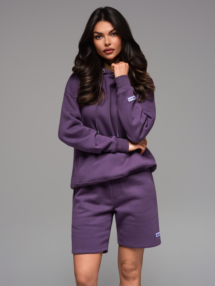 UNISEX sweatshirt set hoodie + athleisure shorts - purple V13 Z110
