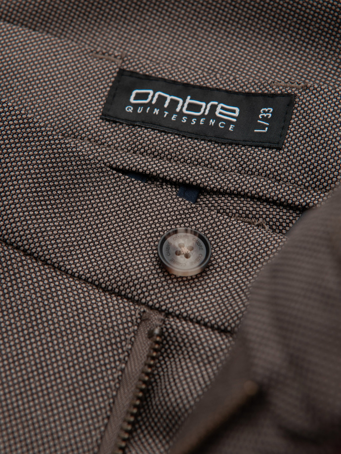 Spodnie męskie klasyczne chino SLIM FIT - ciemnobeżowe V2 OM-PACP-0182