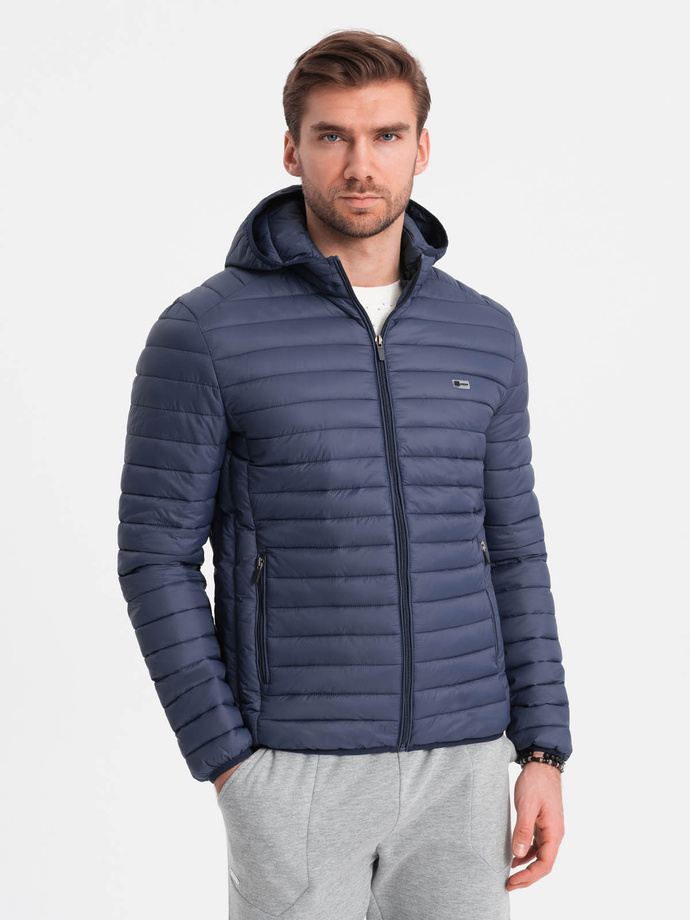 Men's quilted bagged jacket - navy blue V1 OM-JALP-0156