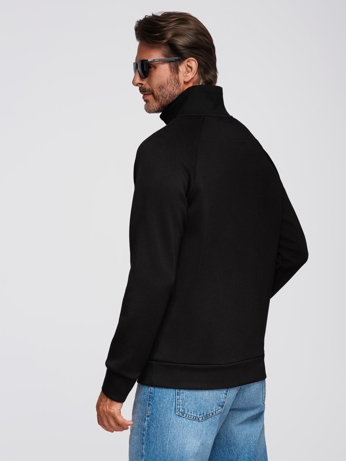Men's sweatshirt with unbuttoned high collar and contrasting print - black V1 OM-SSZP-0211