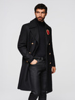 Men's double-breasted wool coat with decorative appliqués - black V1 OM-COWC-0147