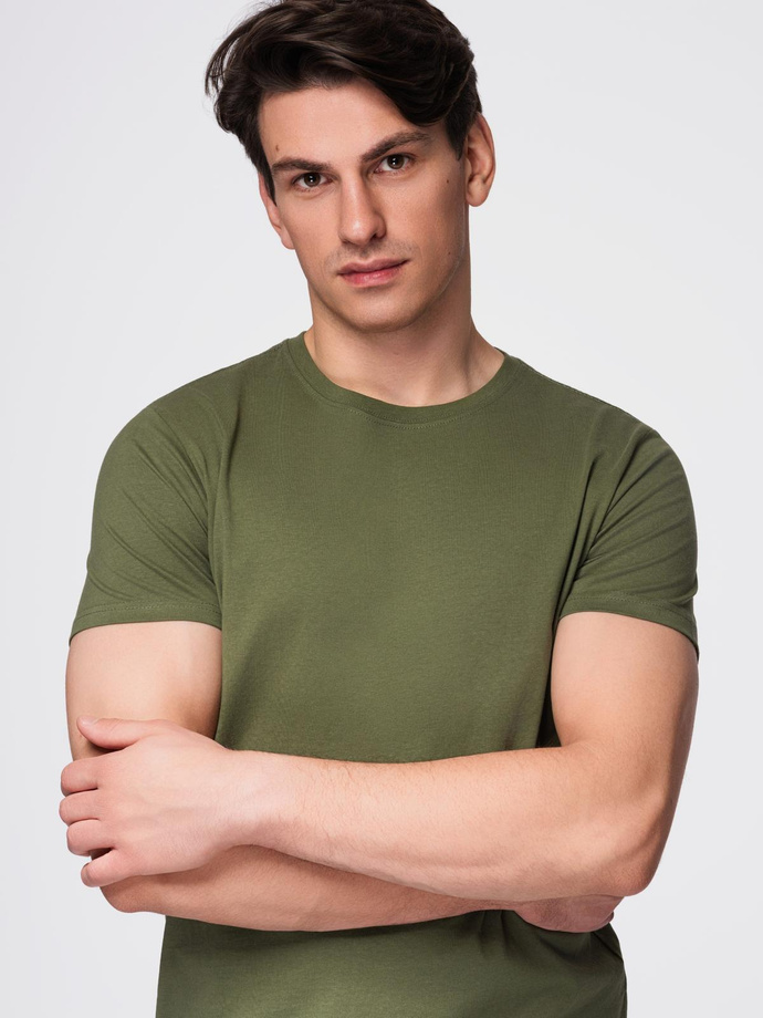 T-shirt męski klasyczny bawełniany BASIC - khaki V6 OM-TSBS-0236