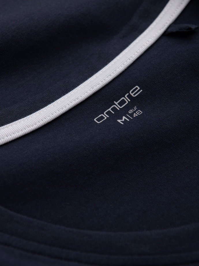 Men's signature elastane longsleeve with v-neck - navy blue V2 OM-LSCL-0110