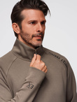 Men's sweatshirt with contrasting print and unbuttoned high collar - grey-brown V3 OM-SSZP-0211
