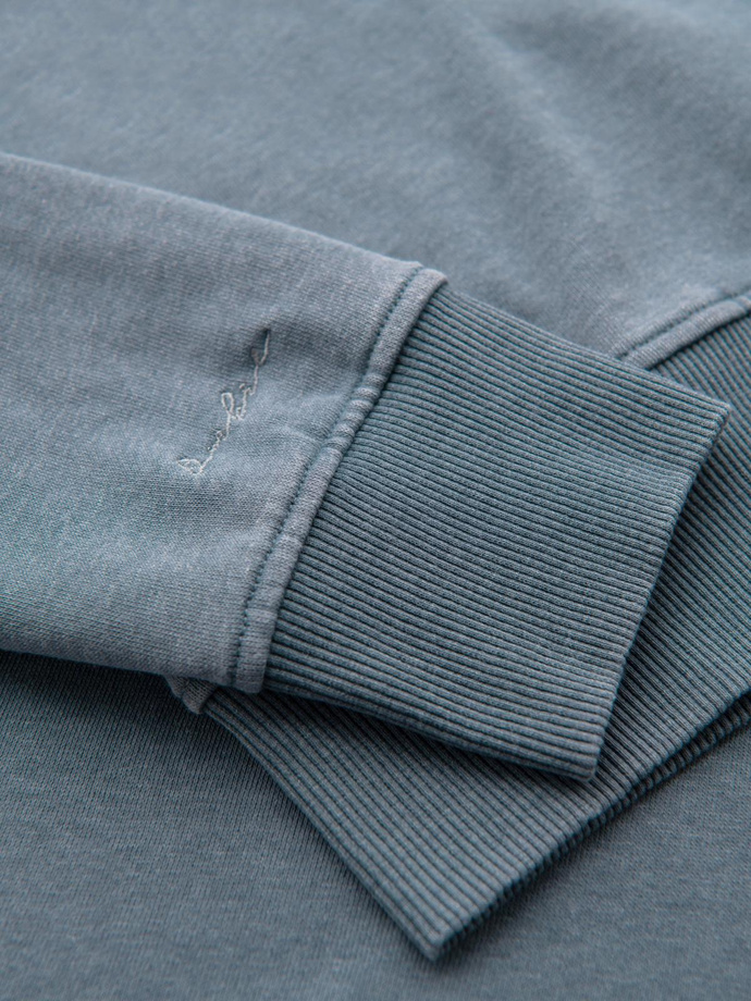 Washed men's sweatshirt with decorative stitching at the neckline - light blue V3 OM-SSDS-0131