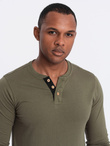 Men's cotton longsleeve with buttons at the neckline - dark olive V1 OM-LSCL-0107