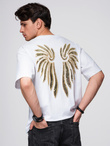 Men's cotton T-shirt with sequin wing motif on back - white V2 OM-TSCT-0289