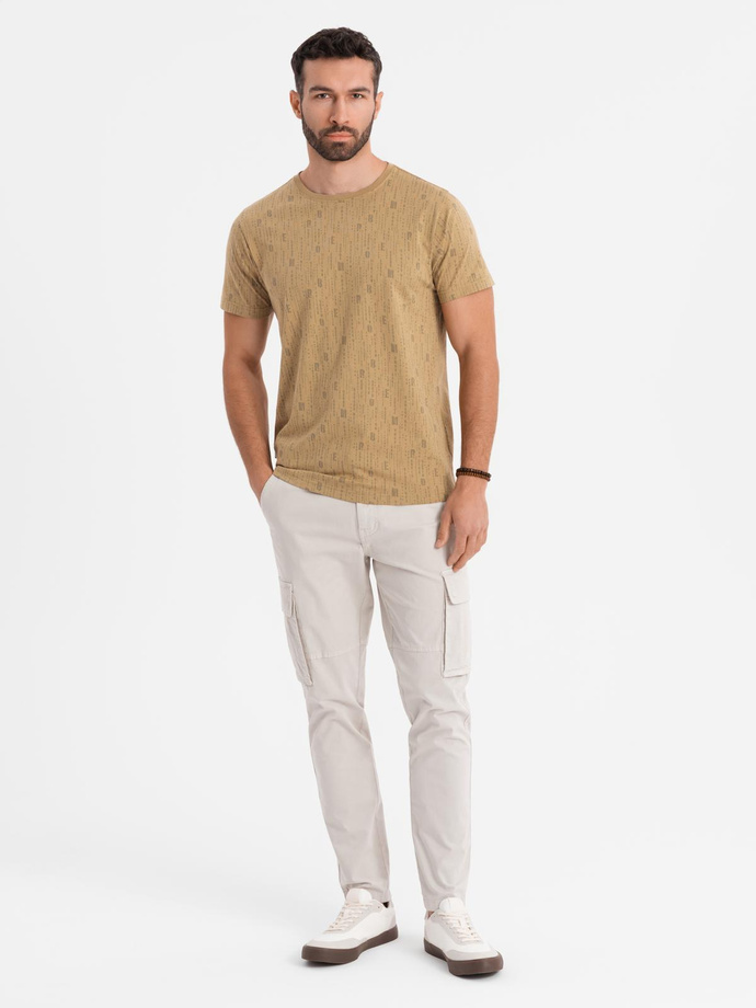 Printed cotton T-shirt with round neckline - dark olive V3 OM-TSFP-0225