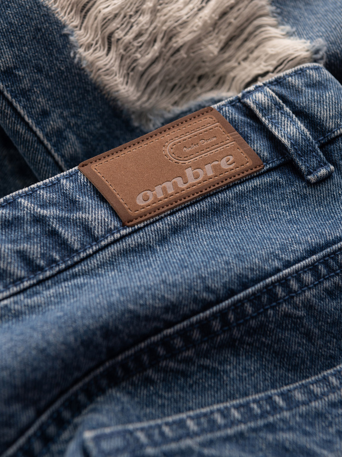 Męskie jeansowe spodnie TAPERED FIT z dziurami – ciemnoniebieskie V3 OM-PADP-0175