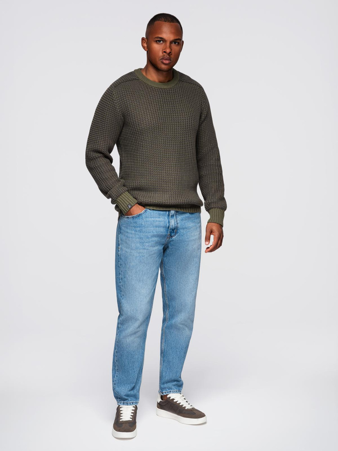 Knitted monochrome men's viscose cardigan - navy blue V1 OM-SWCD-0126