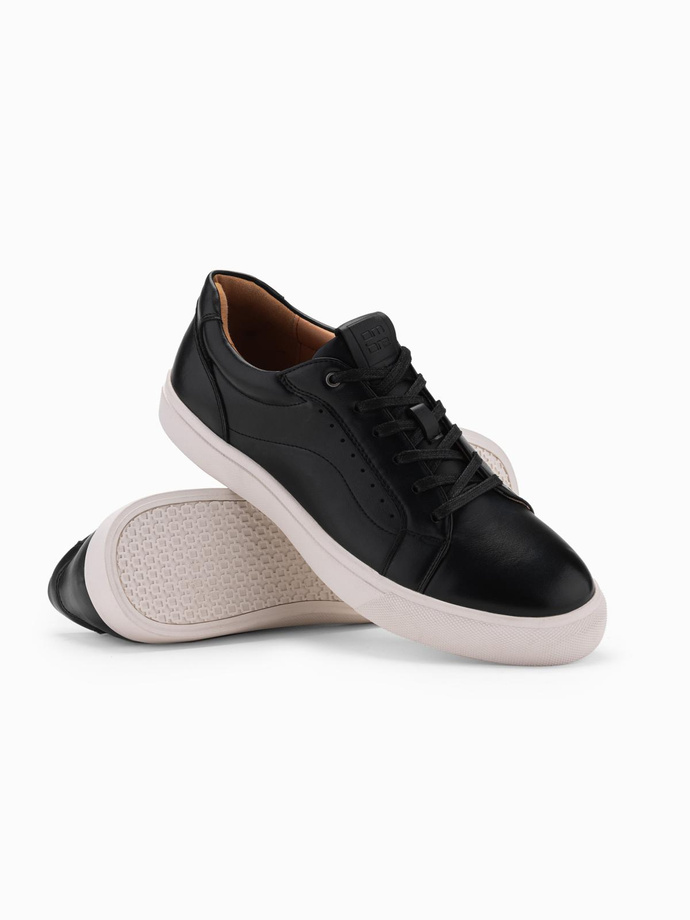 Buty męskie sneakersy ze skóry ekologicznej – czarne V2 OM-FOCS-0179