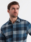 Koszula męska flanelowa w kratę - niebieska V4 OM-SHCS-0150