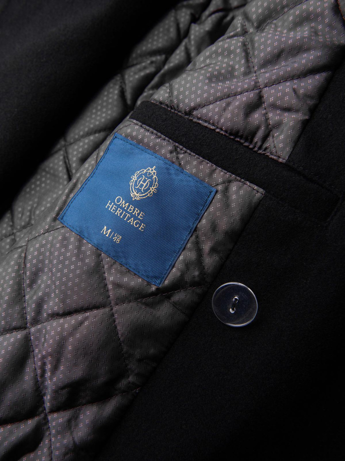 Men's insulated coat with hood and concealed zipper - black V1 OM-COWC-0110