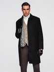 Men's long single-breasted coat with collar and undercoat - black V1 OM-COWC-0135