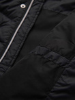 Men's quilted jacket with combined materials and hood - navy blue V3 OM-JALJ-0266