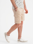 Men's cotton cargo shorts with elastic waistband - beige V3 OM-SRCG-0190