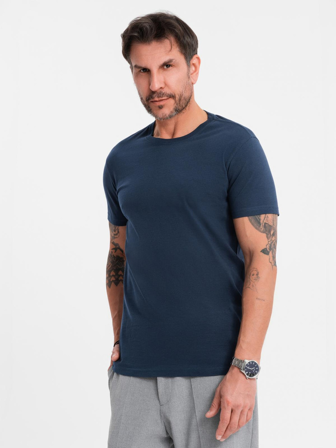 Klasyczny T-shirt męski bawełniany BASIC - granatowy V2 OM-TSBS-0236