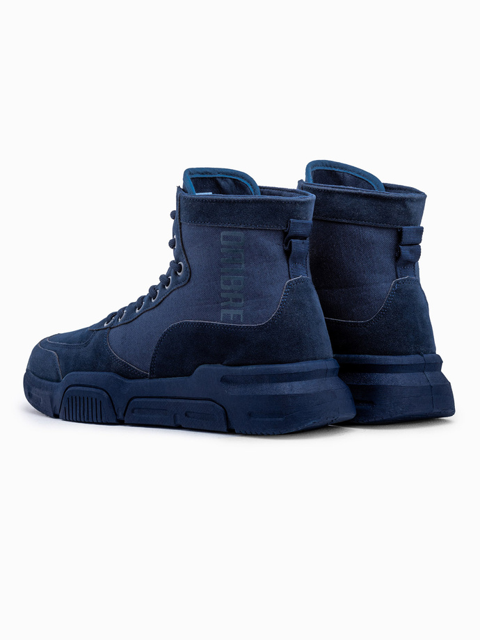 Męskie buty sneakersy za kostkę z rzeźbioną podeszwą – granatowe V4 T392