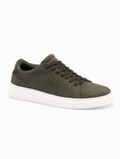 Męskie klasyczne buty sneakersy z miękkiego zamszu – ciemnooliwkowe V3 OM-FOCS-0163