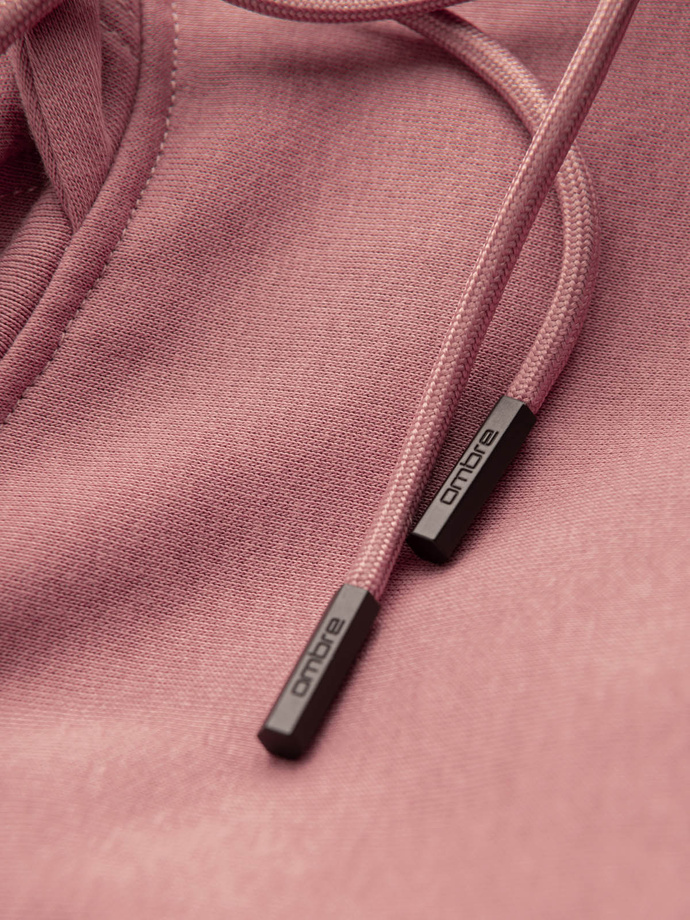 Men's BASIC cotton sweatshirt kangaroo hoodie - dark pink V4 OM-SSBN-0161