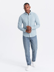 Męska dzianinowa koszula SLIM FIT z długim rękawem – błękitna V3 OM-SHCS-0177